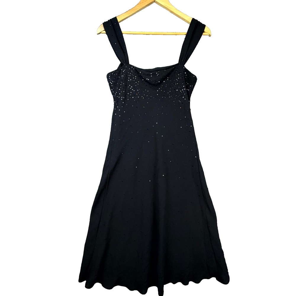 Evan Picone Fit & Flare Dress Womens 8 Black Sequin Sleeveless Cocktail Evening‎